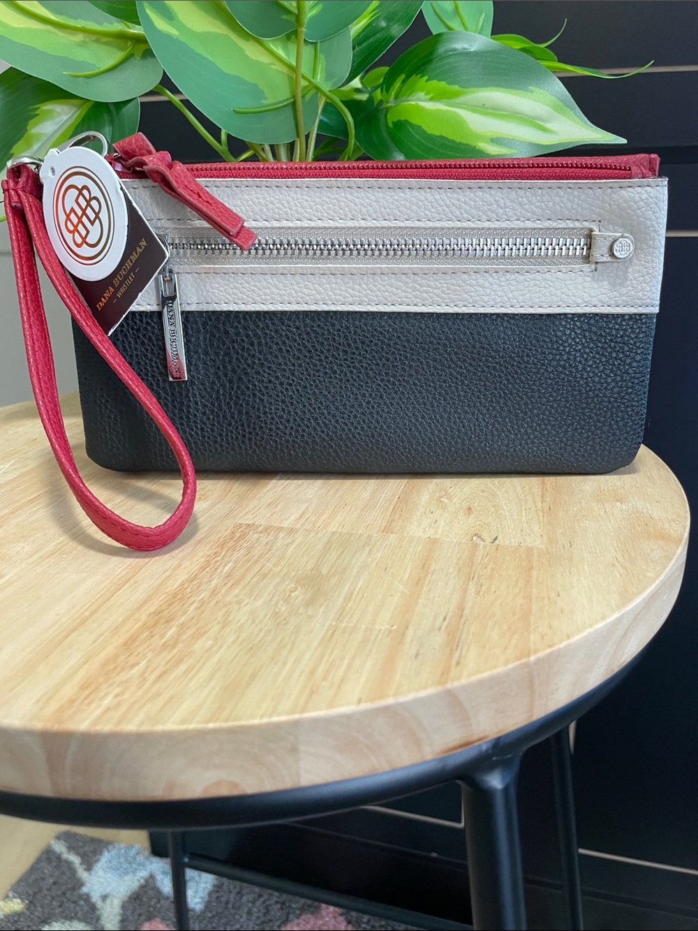 Dana Buchman Black, Cream & Red Tricolor Wristlet Clutch